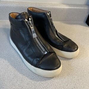 Frye Lena high-top Double zip front black leather sneaker boot size 6